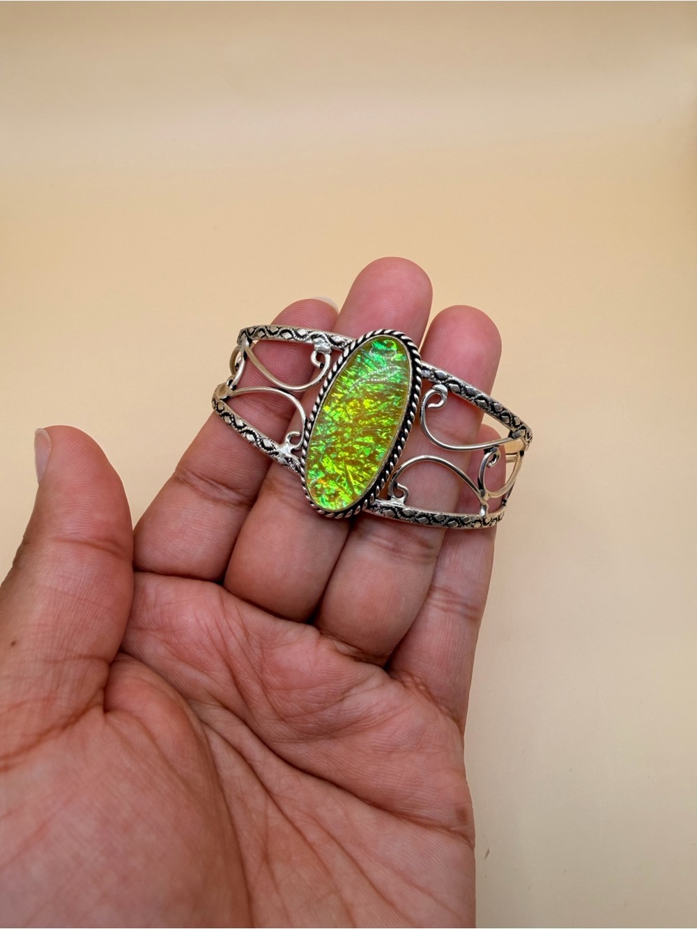 925 Sterling Silver Jelly Opal Bangle 7”.